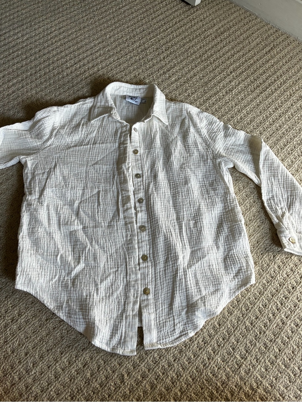 Princess Polly White Crinkle Button-Down Shirt